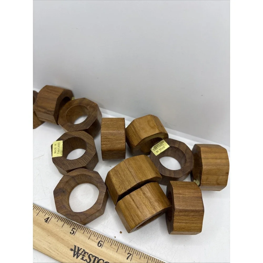 Hand Crafted‎ Teak Wood Round Napkin Rings Made in Thailand Set of 12